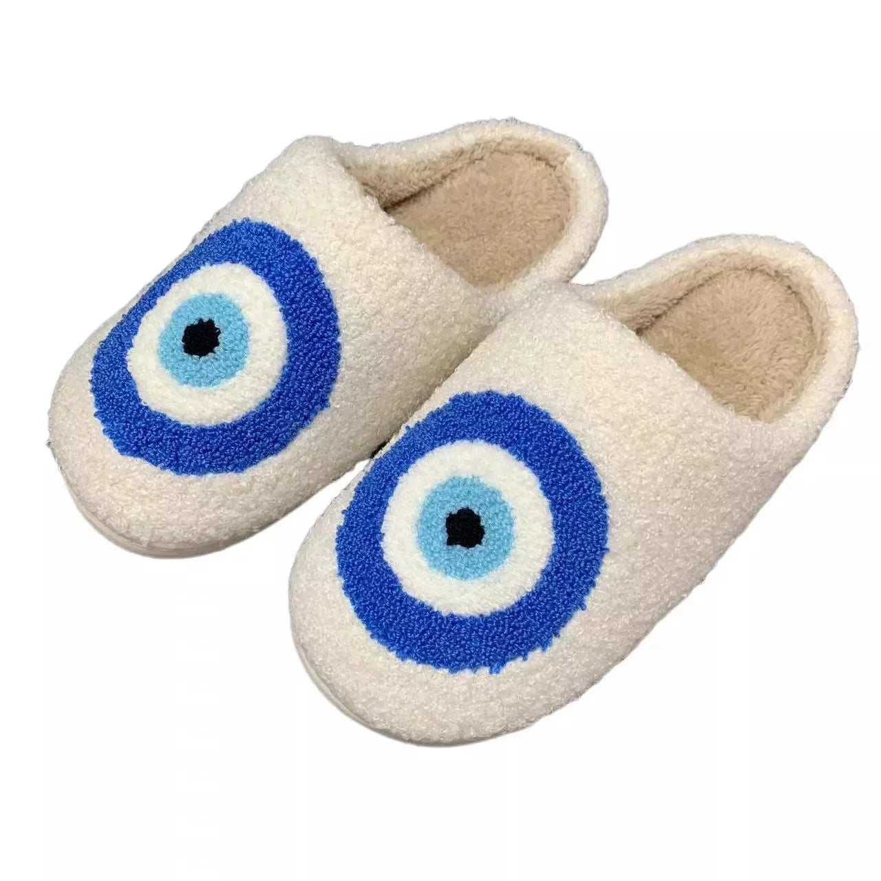 Womens Fuzzy Preppy Smile Slippers Retro Cozy Comfy Plush Warm Slip-On Happy Face Slippers Casual Indoor Soft Fluffy