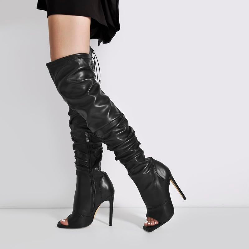 Women'S Stiletto Heel Zipper Knee/Thigh High Boots Peep/Close Toe Pull on Long Boots