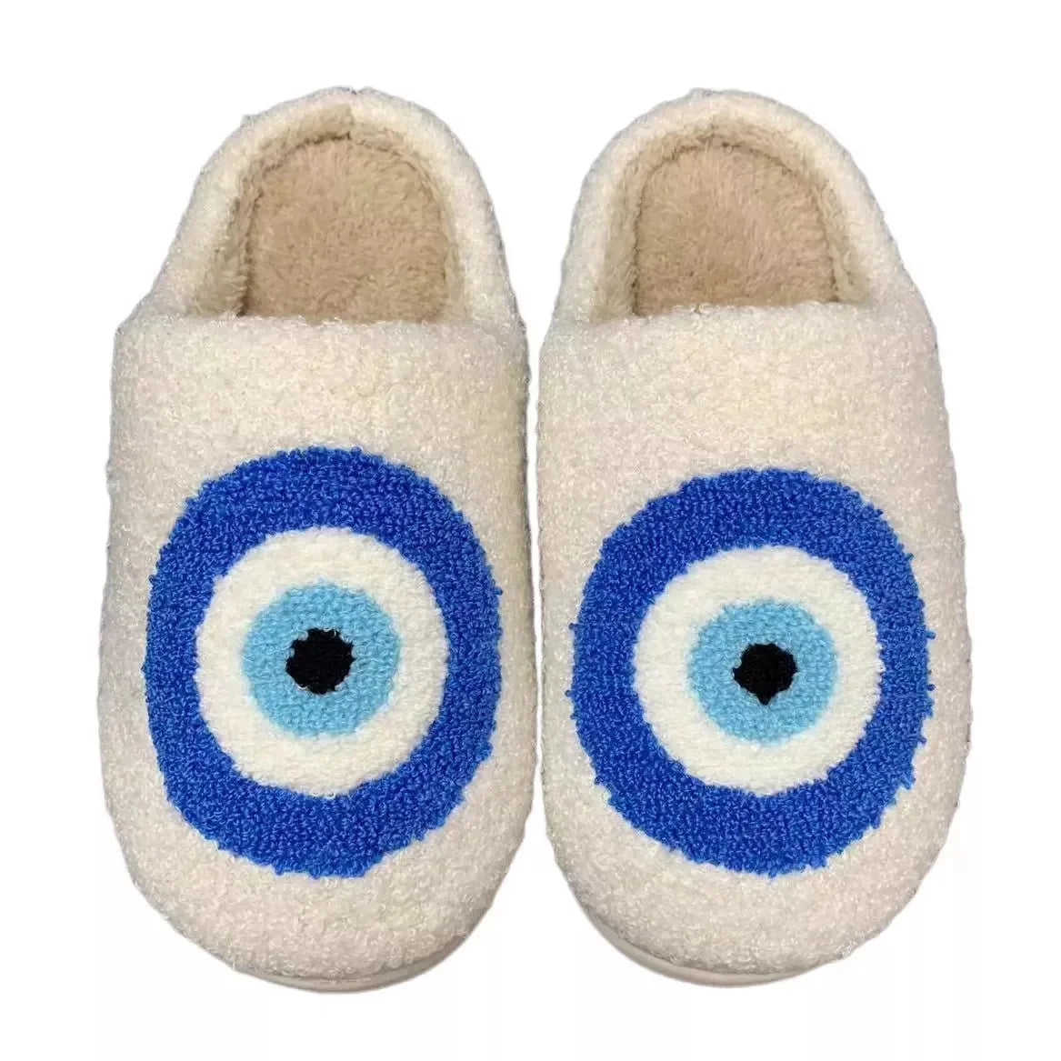 Womens Fuzzy Preppy Smile Slippers Retro Cozy Comfy Plush Warm Slip-On Happy Face Slippers Casual Indoor Soft Fluffy